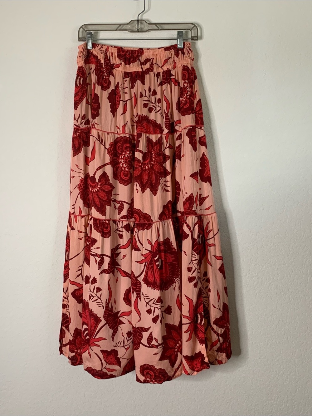 Omika Womens pink floral cotton maxi skirt pockets M